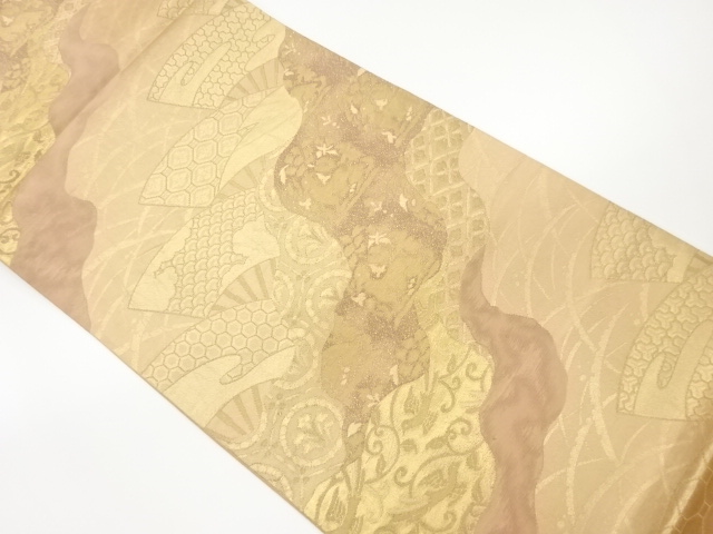 JAPANESE KIMONO / VINTAGE FUKURO OBI / SILK / WOVEN MICHINAGADORI & BIRD